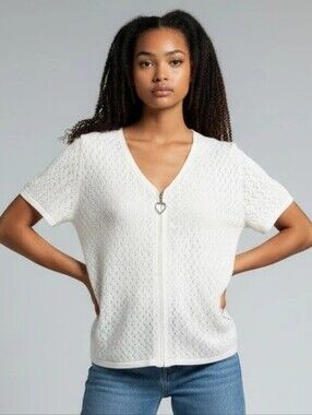 Christopher & Banks Off-White Eyelet Knit Top